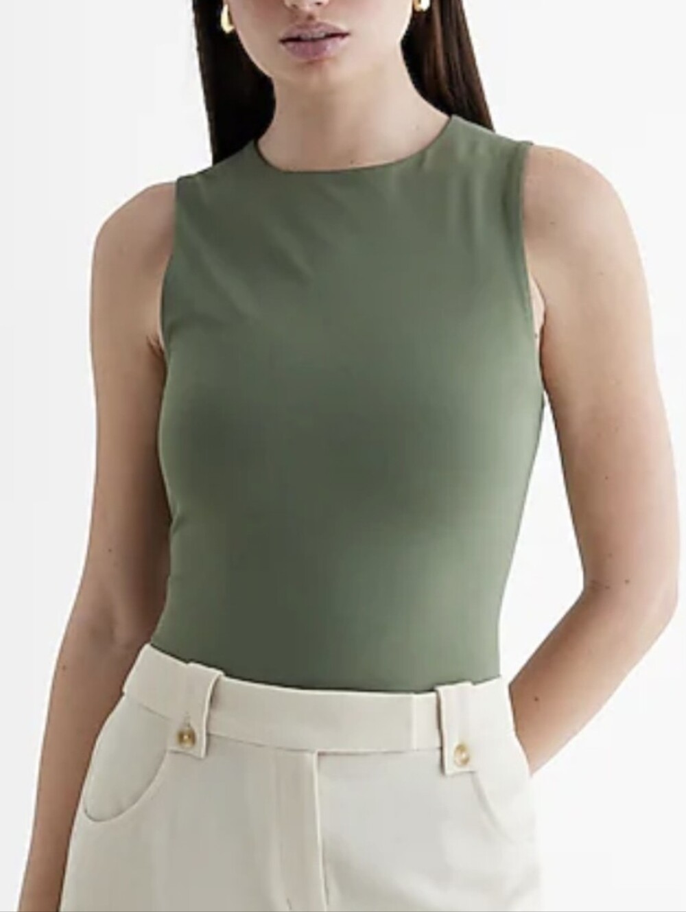 EXPRESS Body Contour Sage Green Compression Crew Neck Sleeveless Tank Top M